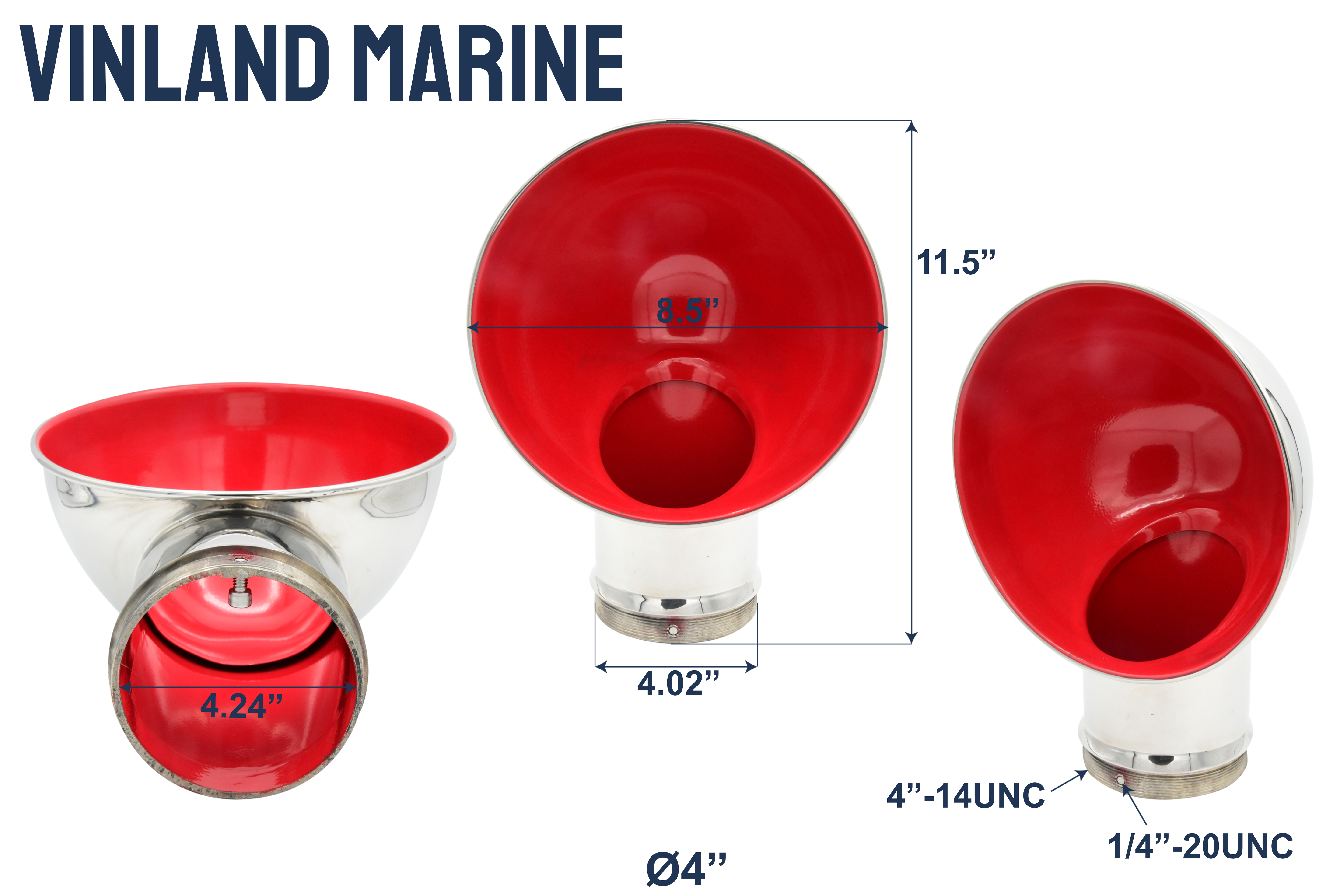 Vinland Marine Red Round Cowl Vent for Ø4" Deck Plate Dimensions View (S4907R)