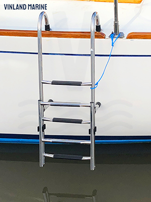 Vinland Marine Removable Pontoon 5-step Ladder in use folded gunwale ladder