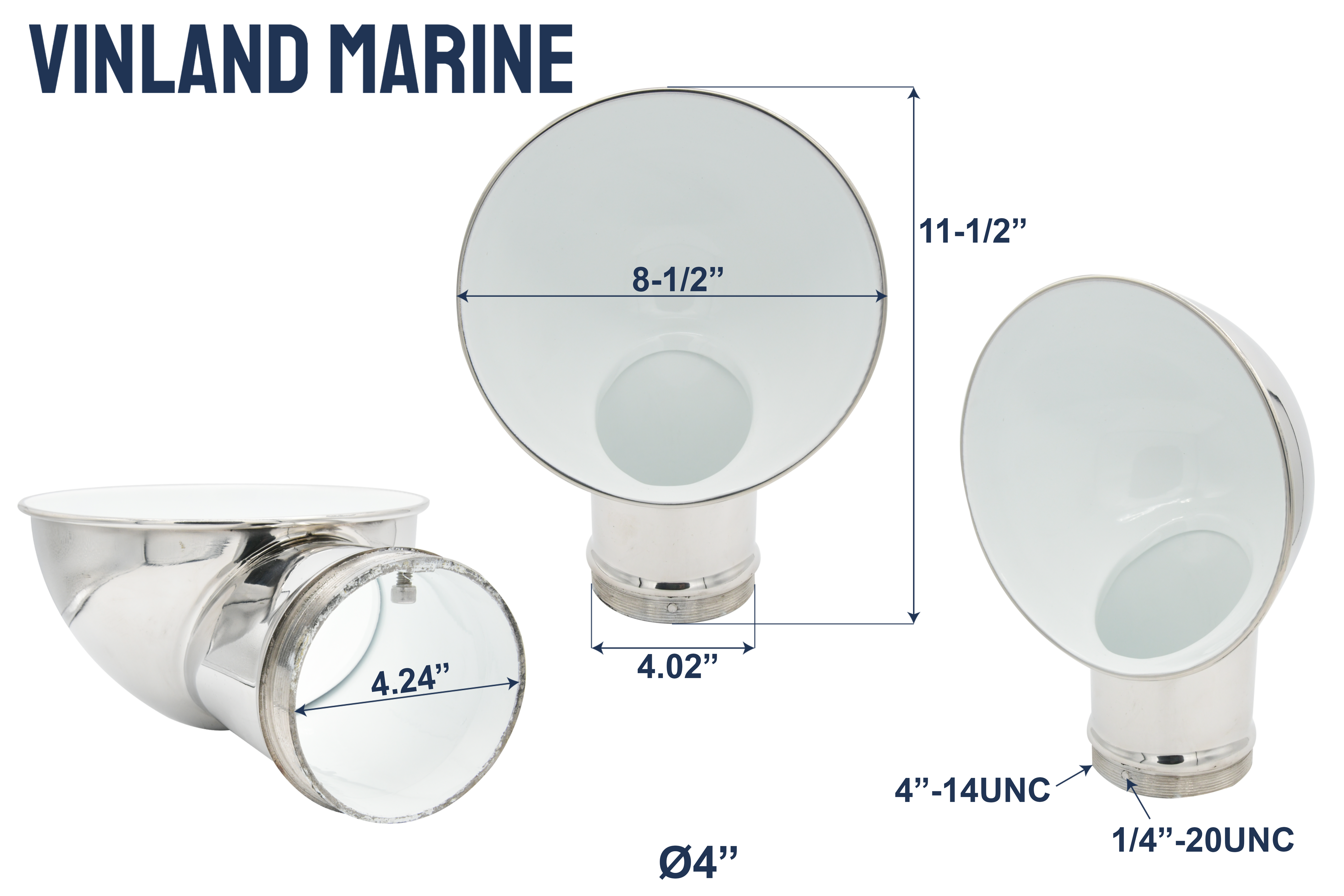 Vinland Marine White Round Cowl Vent for Ø4" Deck Plate Dimensions View (S4907W)